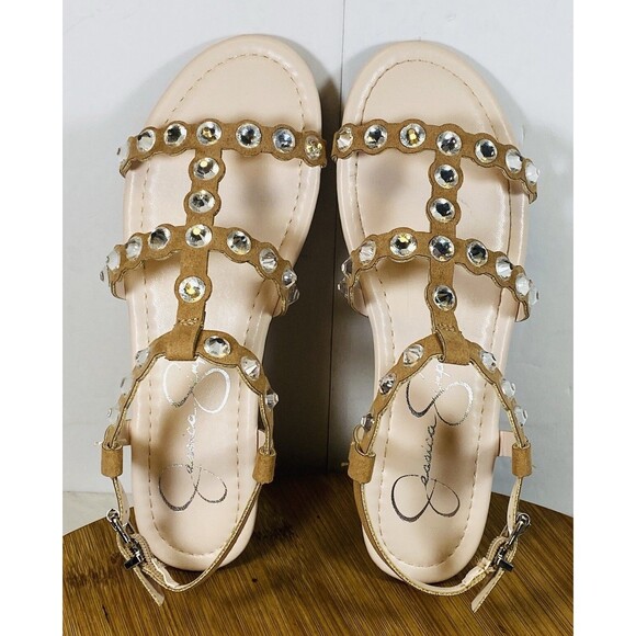 JESSICA SIMPSON Dana Scallop Rhinestone Slingback Sandals in Tan Size 2 NEW - Picture 5 of 7